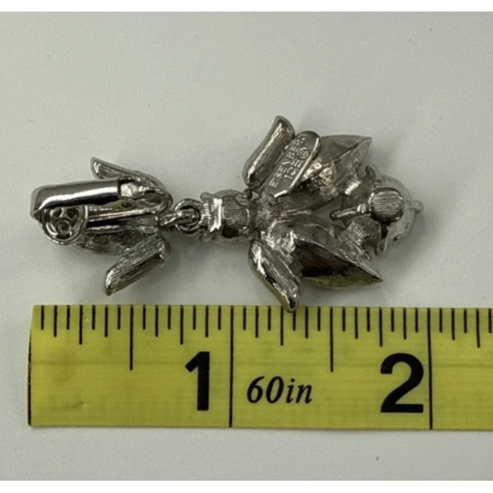 Vintage Eisenberg Ice Clip On Dangle Earrings Rhinestone Silver‎ Tone